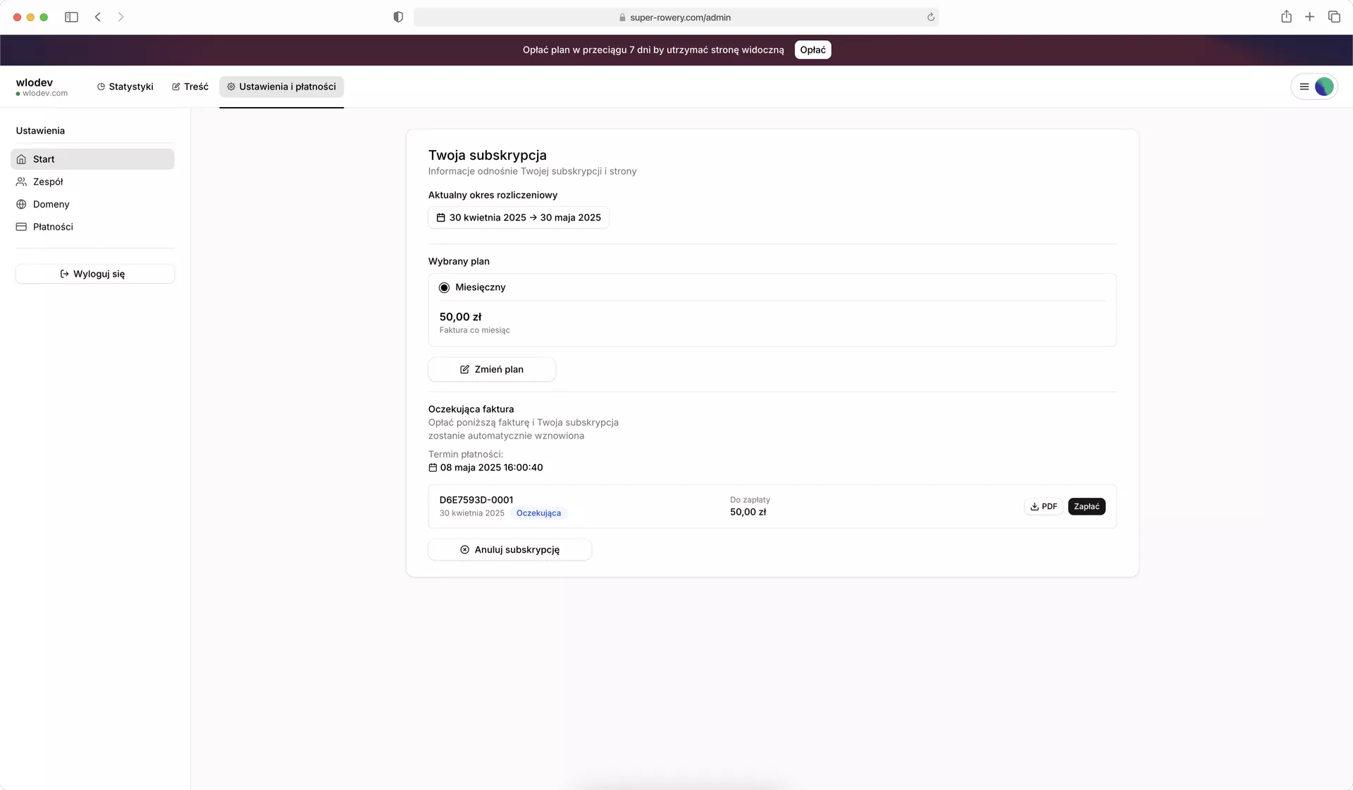 Client dashboard analytics view